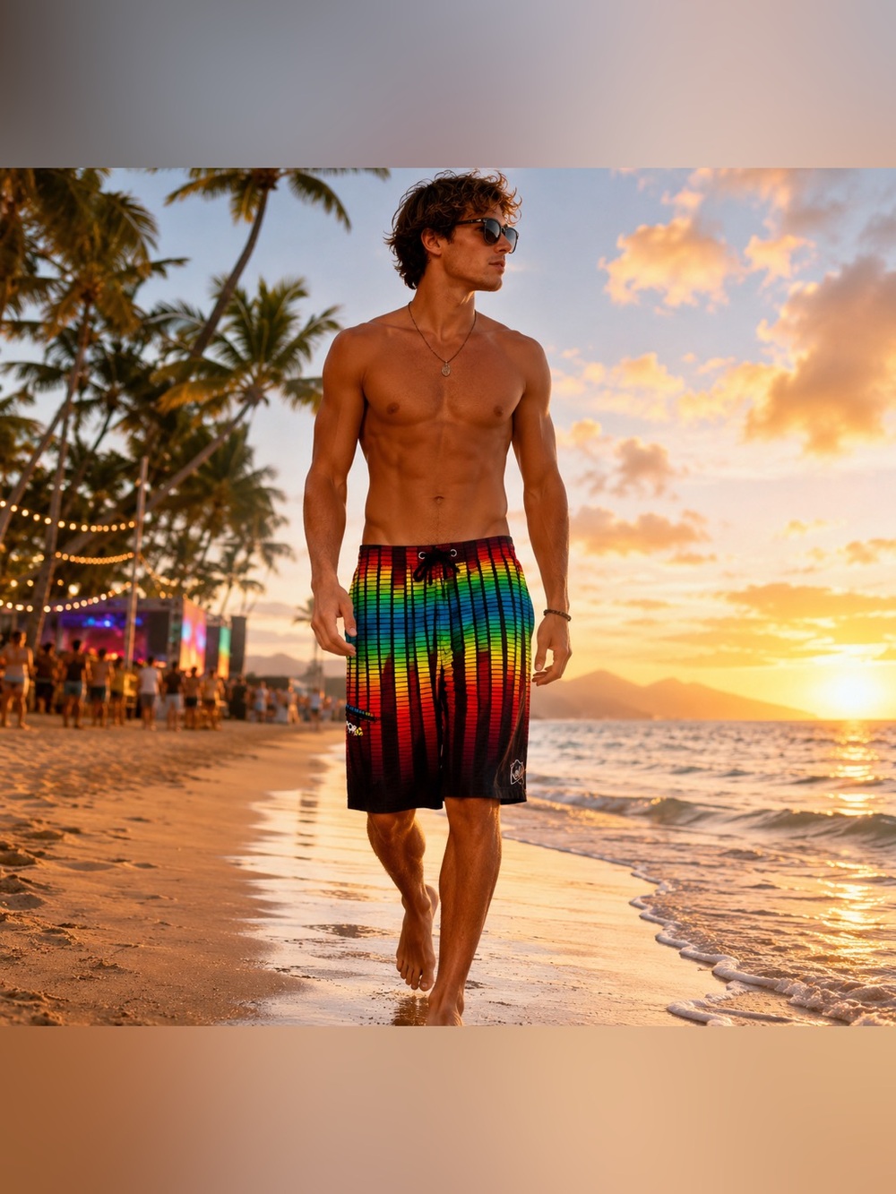 Men’s Rainbow Equalizer Swim Trunks Board Shorts Festival Beach Surf Size 36